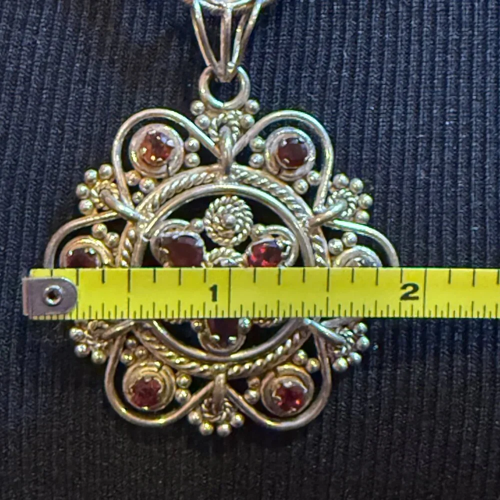 Sterling 925 and Garnet Bohemian Pendant with Sterling Silver 20 Inch Chain